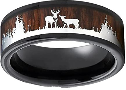 PAIHUIART Ring Ringe Herren Damen Bijouterie Frauen Schmuck Eheringe Schwarzer Ring Ehering Holz Hirsch Silhouette Ring 13 A