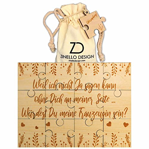 ZINELLO DESIGN - Holzpuzzle Willst du Meine Trauzeugin Sein, persönliche Puzzle-Geschenkidee um die Trauzeugin zu Fragen, außergewöhnliche Ankündigung Junggesellinnenabschied (Ohne Rahmen)
