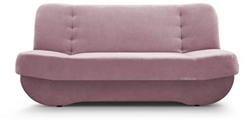 mb-moebel Sofa mit Schlaffunktion und Bettkasten, Kippsofa Schlafsofa Clic-Clack Couch für Wohnzimmer Federkern Sofagarnitur Polstersofa 192x90x87 cm - PAFOS (SORO 61 - Rosa)