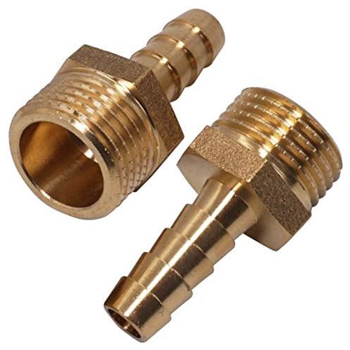SKIR'CO (2 Piezas) Rosca Macho de latón de 1/2 Pulgadas x 10 mm, Adaptador de púas de Manguera, Conector de Cola de Manguera, Rosca BSP