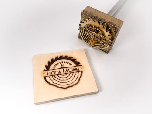 Dein Brandstempel elektrischer Schriftzug im Motiv Sägeblatt und Baumscheibe für Holz, Leder, Pappe - personalisiertes Brandeisen, individueller Brennstempel in 70 x 68 mm