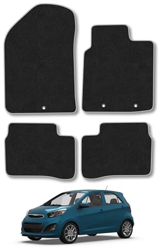 Fits Kia Picanto (2011-2017) Carpet Car Mats | Grey Edge Trim Tailored Fit Floor Mats Full Coverage Protection Accessories Easy Clean Anti Slip Made in the UK