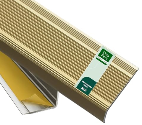 casa pura Aluwinkel Treppenprofil L-Form Treppenprofil - Ohne Bohren - Winkelprofil eloxierte Stufenkantenprofil 1 Stück, 3 x 2 cm | Integral (Gold, 90 cm)