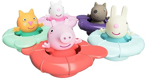 Tomy Toomies Pool Party de Peppa - 5 bouées à Anneau Flottant avec 5 Figurines Peppa Pig et Ses Amis - Jouets sensoriels pour bébés de +18 Mois - Jouets de Bain et de pataugeoire pour bébés