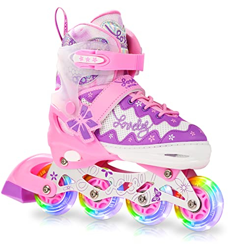 Locavun Inliner Kinder 4 Größen Verstellbare Inline Skates für Mädchen Größe 26-29 29-34 30-35 Inlineskates mit LED-Licht Rollschuhe Rollerskates