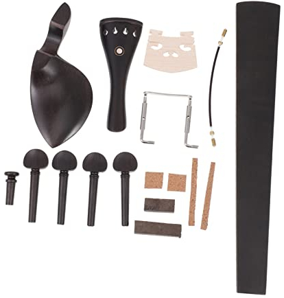 ERINGOGO Kit de Violon en Ébène 4/4 Accessoires Essentiels Comprenant Touche, Cordier et Liège pour Transmission Sonore Optimale et Protection Instrument Couleur Aléatoire