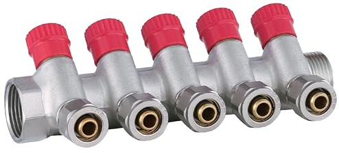 Aqua Heating Collettore Acqua 1” X 16 Mm Pex Collettore Dell'Acqua Calda Potabile In Ottone 5 Circuiti