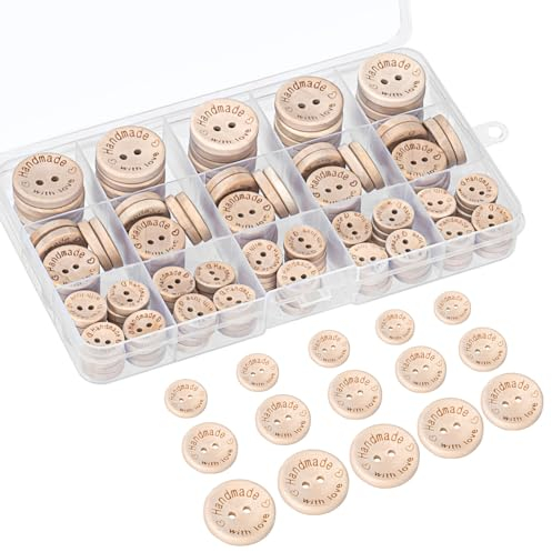 holzknöpfe, 140 Stück, knöpfe,knöpfe kinder mit 2 Löchern, natürliche Holzknöpfe, ideal zum Nähen und Gestalten von Dekorationen, 15/20/25 mm