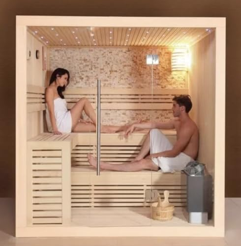 Finnische Sauna für 180 × 150 oder 200 × 170 oder 220 × 20 – Domus Möbel – 0 cm für 4-6 Personen mit Farbtherapie Radio und Bluetooth-Verbindung SN037 Code S4F-002