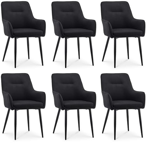 CLIPOP Esszimmerstuhl 6er Set mit Armlehne Küchenstuhl Polsterstuhl Wohnzimmerstuhl Sessel Sitzfläche aus Leinen für Stuhl Esszimmer,Wohnzimmer (Leinen Schwarz)