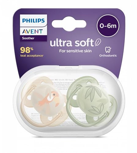 AVENT Ultra Soft – Kieferorthopädische Silikon-Schnuller, Unisex, 0 bis 6 Monate, 2 Stück