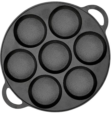 Warmiehomy Cast Iron Pancake Pan 7 Holes,Non Stick Eggs Crepe Pan Double Handles for Pancake|Crepe|Egg,25cm