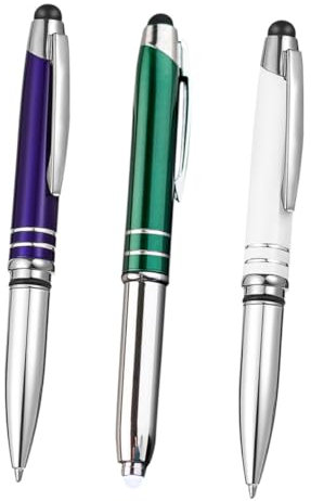 HONMEET Kugelschreiber mit Licht 3 Stück 3-In-1 Multifunktion Stift für Touchscreen Metall Beleuchtete Spitze Lichtstift für Büro Schule Nacht Schreiben