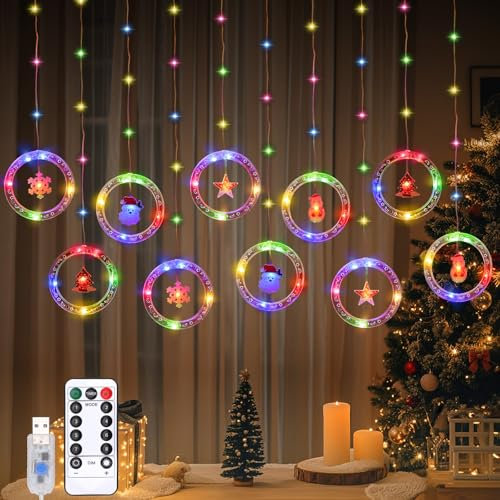 Lewondr 138 LED Weihnachtsvorhang Lichter, Märchenhafte Lichter mit 6H Timer & 8 Modi, USB & Fernbedienung Zeichenfolge Lichter für Weihnachten Schlafzimmer Indoor Dekoration, Buntes Licht