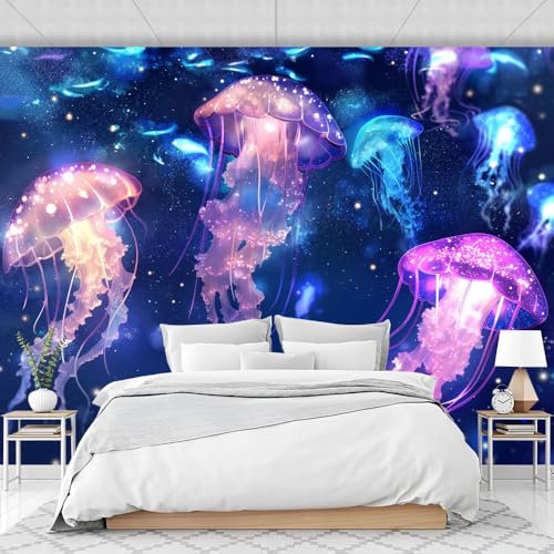 Tapete Selbstklebend Qualle Wandtattoo Dekorative Möbelfolie Dekorfolie Panel Wandaufkleber Wandposter Wandsticker - Fluoreszierende Quallen Wandbild Bilder Wohnzimmer Schlafzimmer Deco
