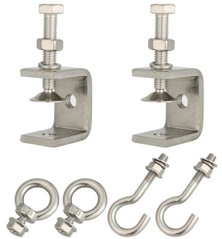 Luwqceu Stainless Steel Small C Clamp with Ring, C Clamp,Pipe Clamp Hooks for Hanging, Beam Clamp with Ring for Woodworking