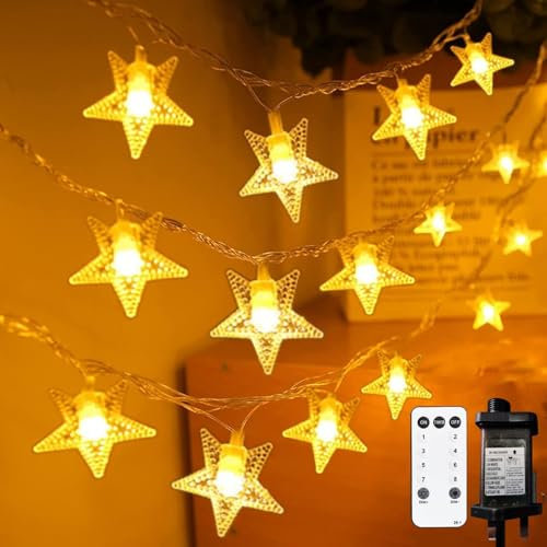 Plug in LED String Lights, Mains Powered 100 LED Star Christmas Lights with Remote Control 33 feet 8 Modes Fairy Lights for Girls Bedroom, Xmas Lights for Christmas Decoration Indoor Outdoor