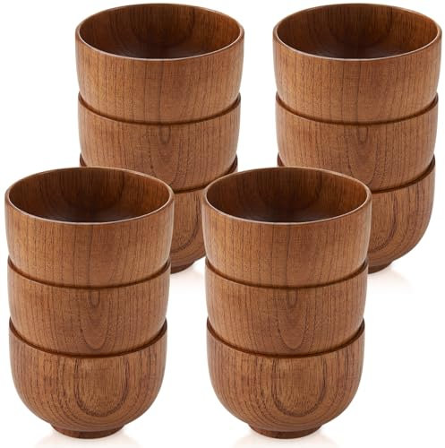 Tioncy Lot de 12 petits bols japonais en bois d'acacia pour trempage de nourriture, sauce, soupe, salade, riz, décorations de service, planches à charcuterie (9,5 x 6,5 cm)