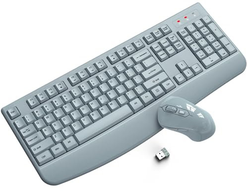 Wireless Keyboard and Mouse Combo, ULSOU 2.4G Full-Sized Ergonomic Computer Keyboard with Wrist Rest and 3 Level DPI Adjustable Wireless Mouse for Windows, Mac OS Desktop/Laptop/PC(Grey)