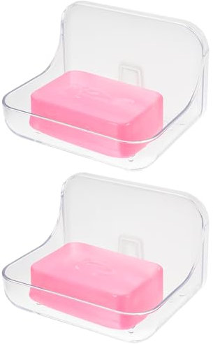 2 Stück Selbstklebender Seifenhalter Kunststoff Seifenschale Wandmontierter Seifenhalter Selbstentleerender Transparente Stangenablage ohne Bohren Badezimmerzubehör für Dusche Küche Spüle Badewanne