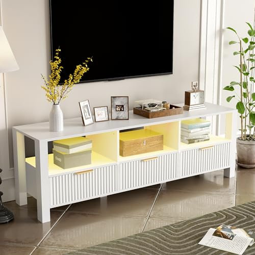 Mueble de TV moderno blanco 152,5 x 39,5 x 50 cm, de diseño sencillo y elegante
