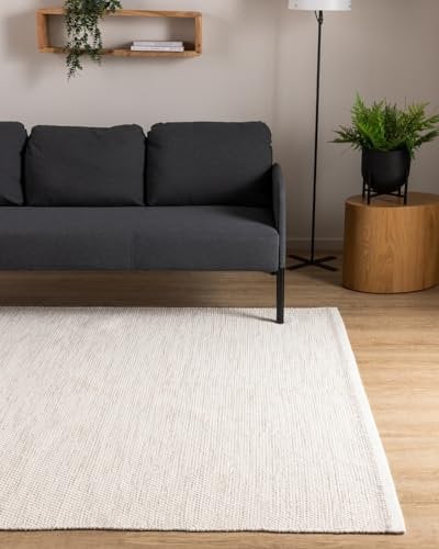 Interiyou handgewebter Baumwollteppich Riga - 160x230 cm Creme - Handwebteppich für Wohnzimmer, Schlafzimmer - 100% Handarbeit Naturfaser Teppich Flachgewebe