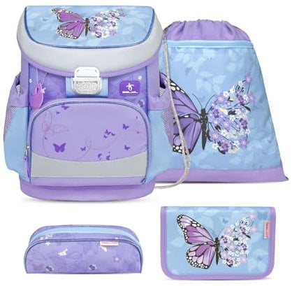 Belmil Mini-Fit Schulranzen Set 4 -teilig (405-33/AG/S) (Purple Blue Butterfly)