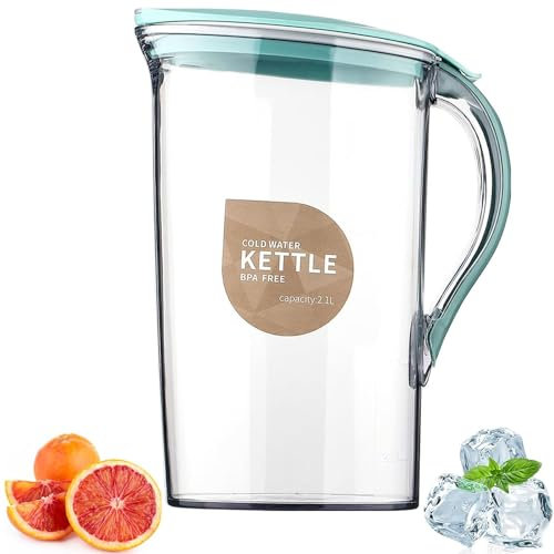 Caraffa con Coperchio, Brocca D'acqua Porta Frigorifero con Coperchio, Caraffa in Plastica, Bollitore Condiviso Caldo e Freddo, Adatto per Latte, Tè, Blu