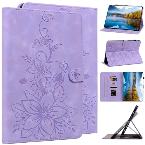 DayQiQiPu Case for Lenovo Tab P11 Pro Gen 2 (2nd Gen) TB-132FU/TB-138FC/ZAB50194GB/ZAB50043SE 11.2 Inch PU Leather Lotus Lily Flower Pattern Flip Tablet Case Card Slot Stand Protection Cover,Purple