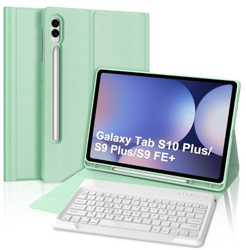FOGARI Clavier pour Samsung Galaxy Tab S10 Plus/S9 Plus/S9 FE Plus 12.4'', Coque Clavier Français AZERTY Détachable Bluetooth pour Samsung Galaxy Tab S10+/S9FE+/S9+, Vert Clair