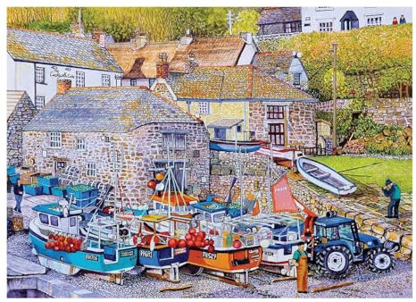 The House of Puzzles Cadgwith Cove Jigsaw - Big 500 Piece Jigsaws For Adults, Extra Large Pieces, Artist Illustrated, Scenic Landscape, Deluxe Puzzle Gifts