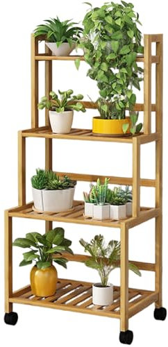 DECORN Pflanze Stand Indoor Outdoor 4 Tier Bambus Ständer Regal mit Rad für mehrere Pflanzen Potted Leiter Pflanzenhalter für Fenster Garten Balkon Wohnzimmer,50cm/19.7 L