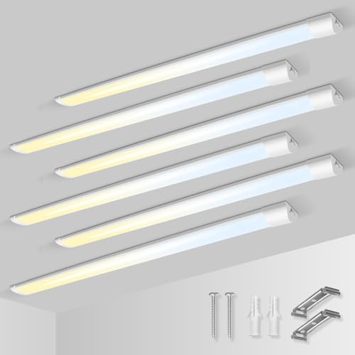 ALUSSO Integrada Fluorescente LED 120cm, Pantalla 3 Temperaturas Color Ajustable 3000K-6500K, Luz de Techo 40W 4800lm Iluminación Eficiente Luminaria Tubo LED para Cocina Garaje Taller, 6 Pack