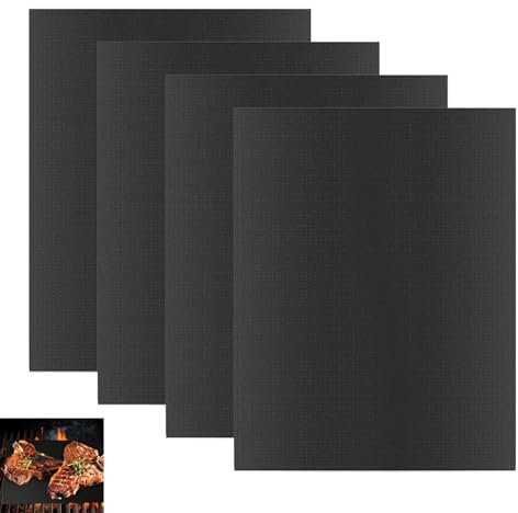 Set de 4 Tapis de Cuisson Barbecue, Cuisson Barbecue Tapis 40x30 cm, Tapis de Cuisson Antiadhésifs pour BBQ, Réutilisables et Faciles à Nettoyer, Convient pour Barbecue à Gaz, Charbon, Électrique