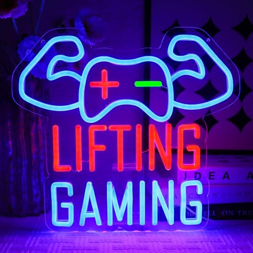 OYCGZV Heben und Spielen Neon Schild Lifting Gaming Led Neonschild Wand Spiel Neon Sign Game Zone Led Schild für Spielzone Party Zimmer Deko Besondere Geschenke für Gamer Jungs Männer Freund