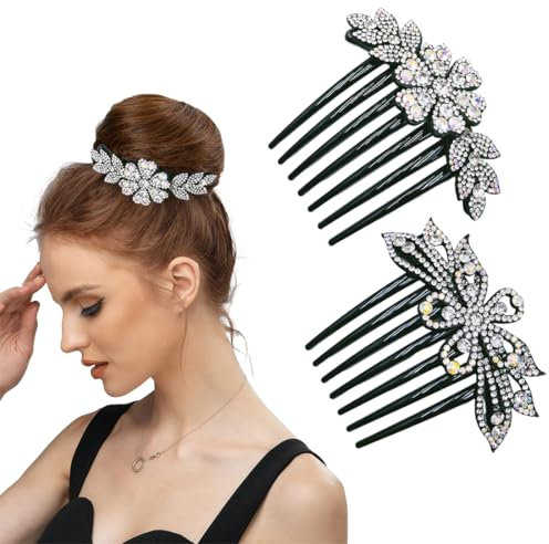 JEYORZY 2 pcs peignes à cheveux de mariage, peignes à cheveux en strass, peignes à chignon vintage, peignes latéraux pour cheveux de mariage, accessoires de cheveux de mariage, strass broche cheveux