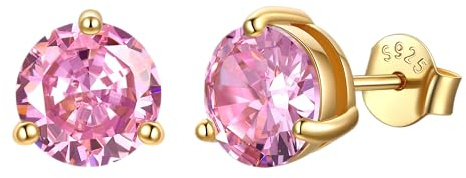 JustBeingCute Ohrringe Gold 585 Vergoldet Ohrstecker Silber 925 Zirkonia | Ohrstecker Gold mit Stein Geburtsstein Rot Grün Hypoallergen Stecker Schmuck Damen Geschenk für Frauen 4/5/6/6.5/7.5/8 mm