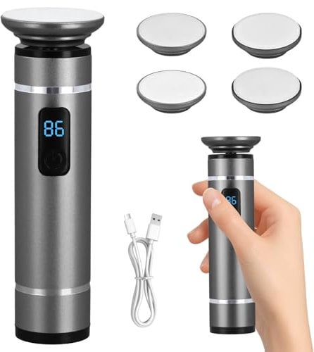Hornhautentferner Elektrisch mit 4 Nano-Glas Hornhaut Entferner Professionelles Elektrischer Hornhauthobel Pediküre Fußfeile Callus Remover Hornhautschleifer für die Füße Hände Frauen Männer (Grau)
