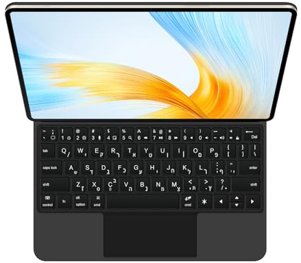GUPENAA Tastatur Hülle für Huawei MateBook E Go 12.35, Magischer Schwimmender Cantilever-Ständer, 7 Farben Hintergrundbeleuchtung, Integriertes Trackpad,Schwarz,Hebrew