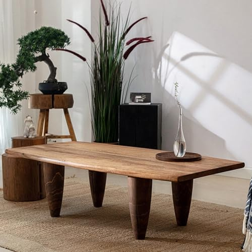 YITAYMLI Quadratischer Massivholz-Tee-Couchtisch, Moderner Sofatisch mit konischen Beinen, Japanischer Wabi-Sabi-Stil, Natürliche Textur für Schlafzimmer und Wohnzimmer(Walnut,100cm/39.4in)