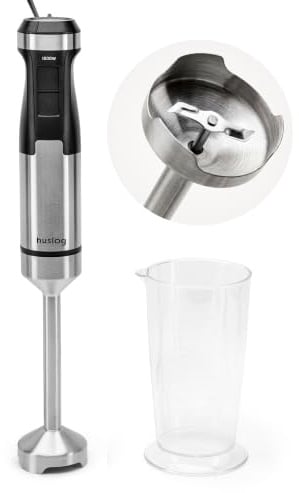 Huslog BlendFlex 1500 W Mixeur plongeant – Mixeur à main en acier inoxydable avec 20 vitesses et fonction turbo, incluant un verre doseur de 600 ml – Mixeur plongeant pour smoothies, soupes