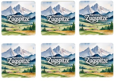 speecheese 6er Set Untersetzer aus Holz Oberbayern Zugspitze | Majestätische Bayern-Dekoration mit lustigem Spruch