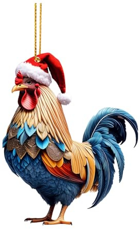 Huhn Weihnachtsanhänger Weihnachtsbaum Anhänger 2D Acryl Lustig Weihnachtsbaumschmuck Weihnachtshuhn Ornament Weihnachtsdekoration Weihnachtsdeko Baumschmuck (A-1, One Size)