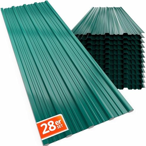 GARDEBRUK® 28x Trapezblech 110x46cm = 14m² Verzinkt Rostresistent Wetterfest Profilblech Dachblech Wellblech Dachplatten Gerätehaus Carport Grün