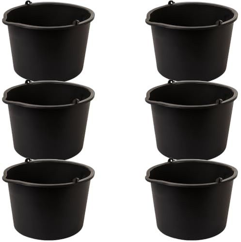 2friends Baueimer 20L Set, Schwarzer Putzeimer mit Metallbügel & Ausguss, 40cm Durchmesser, Robuster Kunststoff, Stapelbar Vielseitig, Made in EU, 6 Stück, Rund, Baumaterial Eimer