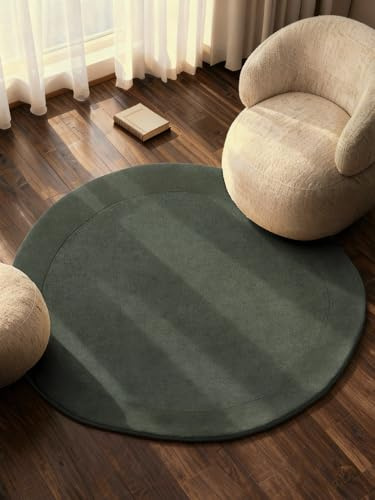 Villeroy & Boch Wollteppich Kivi Organisch Rund - Weicher Natur Wohnzimmerteppich mit Bordüre, Handgemacht & Natürlich, Modern für Wohnzimmer, Schlafzimmer, Esszimmer, Flur - Natur Grün, Ø 160 cm