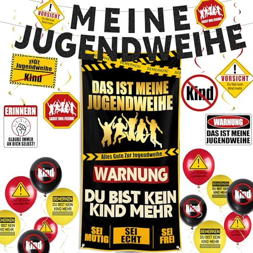 Syoulin Meine Jugendweihe Deko Junge & Mädchen Gastgeschenke Jugendweihe, Schwarz Gold Thema Banner Luftballons, Jugendliche Schenken Personalisierte Geschenkideen-Syoulin