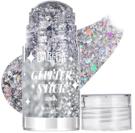 Prreal Silver Body Glitter Stick,Sparkly Hair Face Glitter Makeup | for Women Rave Outfit Accessories,Holographic Mermaid Glitters Face Paint Stick for Women Halloween Makeup 1.12 oz, #02