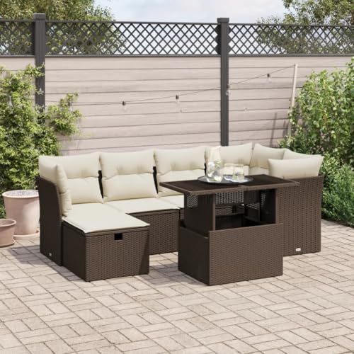 ChicAbode 7-TLG. Garten-Sofagarnitur mit Kissen Braun Poly Rattan Gartenmöbel Gartengarnitur, Sitzgruppe Sitzgarnitur, Lounge Sofa Garnitur Terrasse A241