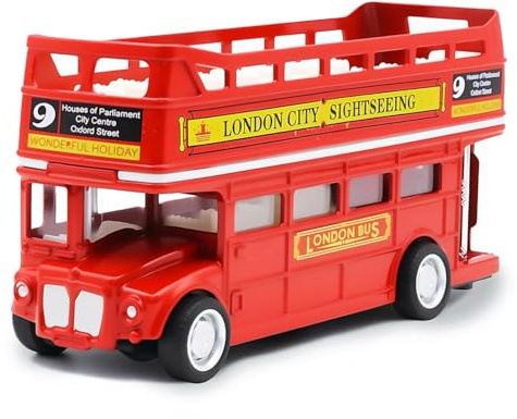 PLNVNVP Bus Toy Double Decker, Bus Double Decker Red Models Toy, 1:64 Scale Pull-Back Car,Models Pull Back City Car Accessories for Kids